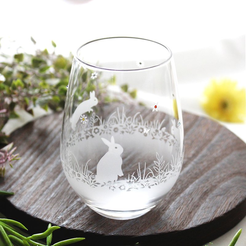 [Flowers and spring rabbits] Glass with rabbit motif (optional) - แก้ว - แก้ว สีใส