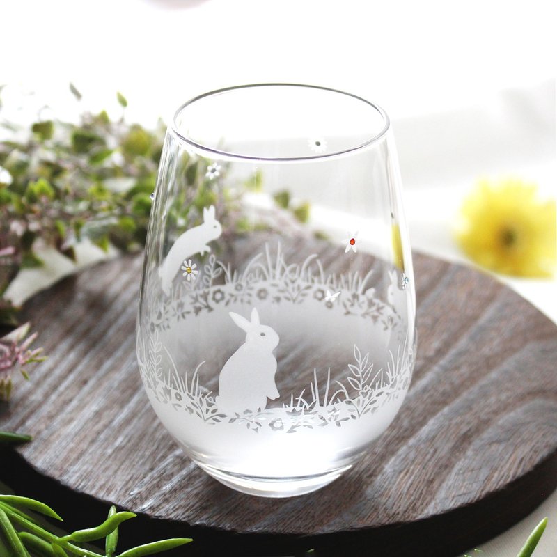 [Flowers and Spring Rabbits] Rabbit-themed glass - Cups - Glass Transparent