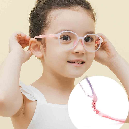 ALEGANT 時尚墨鏡│濾藍光眼鏡 棉花糖粉無螺絲設計輕量矽膠彈性圓框UV400兒童光學濾藍光眼鏡