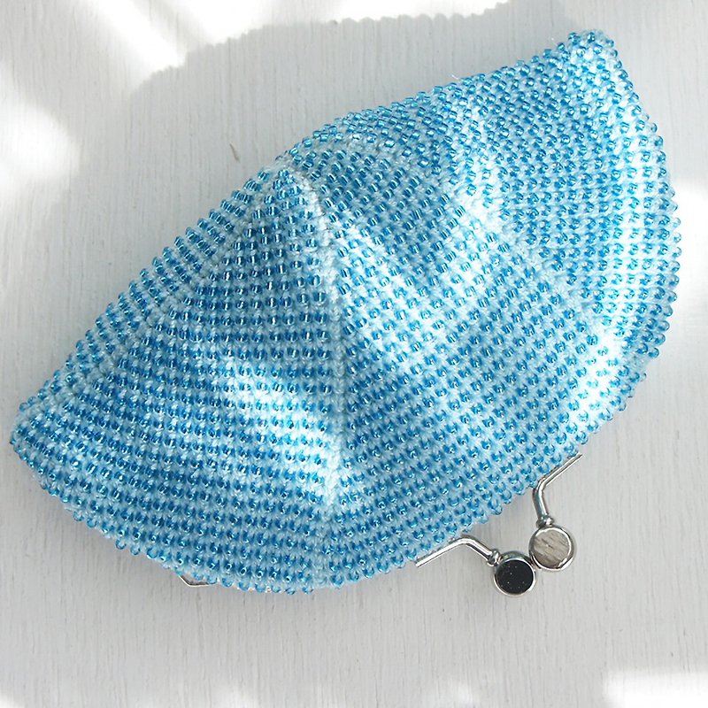 Ba-ba handmade Seedbeads crochet pouch No.1136 - กระเป๋าสตางค์ - วัสดุอื่นๆ สีน้ำเงิน