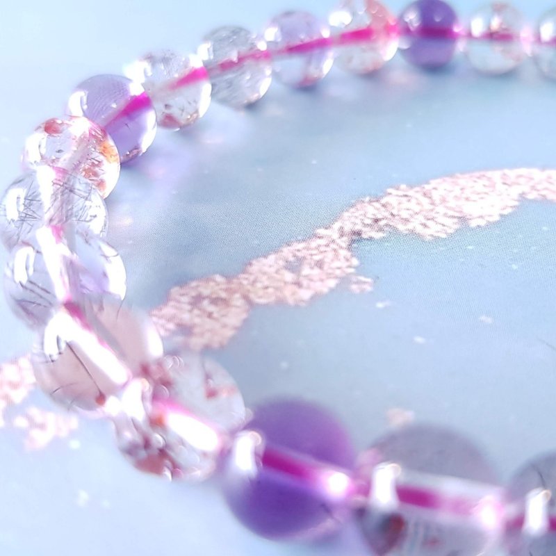 Warm handmade-Air crystal series-Amethyst-transparent body color super seven hand beads-open wisdom - สร้อยข้อมือ - คริสตัล ขาว