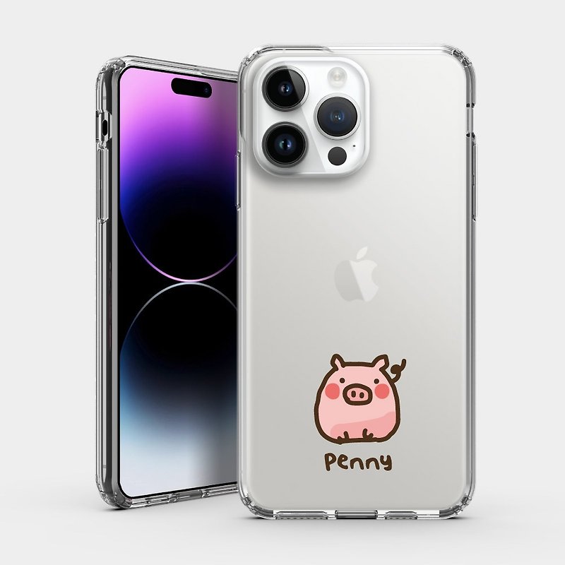[Customized Gift] Pink Pig Text IPHONE Protective Case Transparent Phone Case PU016 - เคส/ซองมือถือ - พลาสติก สึชมพู