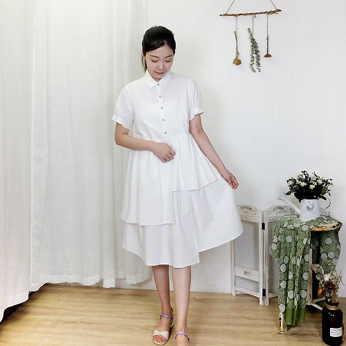 花木馬幸福造夢鋪 Hana Mokuba 襯衫式不對稱層次裙襬氣質洋裝