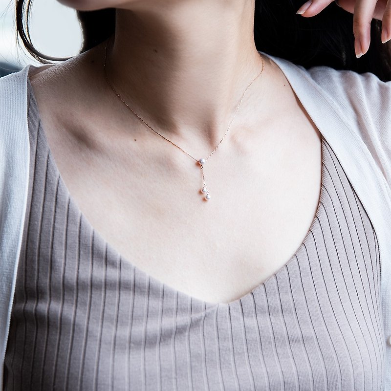 Japanese Akoya Pearl Double Drop Necklace - สร้อยคอ - เครื่องประดับ 