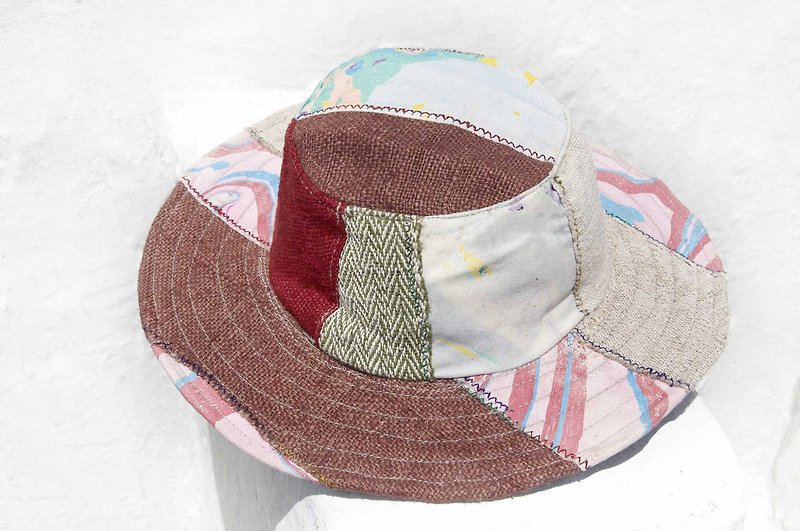 Moroccan style mosaic of hand-woven cotton Linen hat knit cap hat sun hat straw hat - pink watercolor tray - Hats & Caps - Cotton & Hemp Multicolor