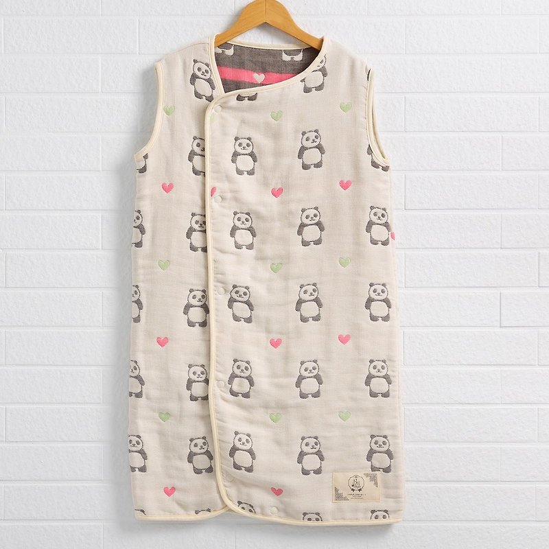 [Japanese-made Mikawa cotton] Six-fold gauze anti-kick vest - turn your head, love panda L size - ผ้าห่ม - ผ้าฝ้าย/ผ้าลินิน 
