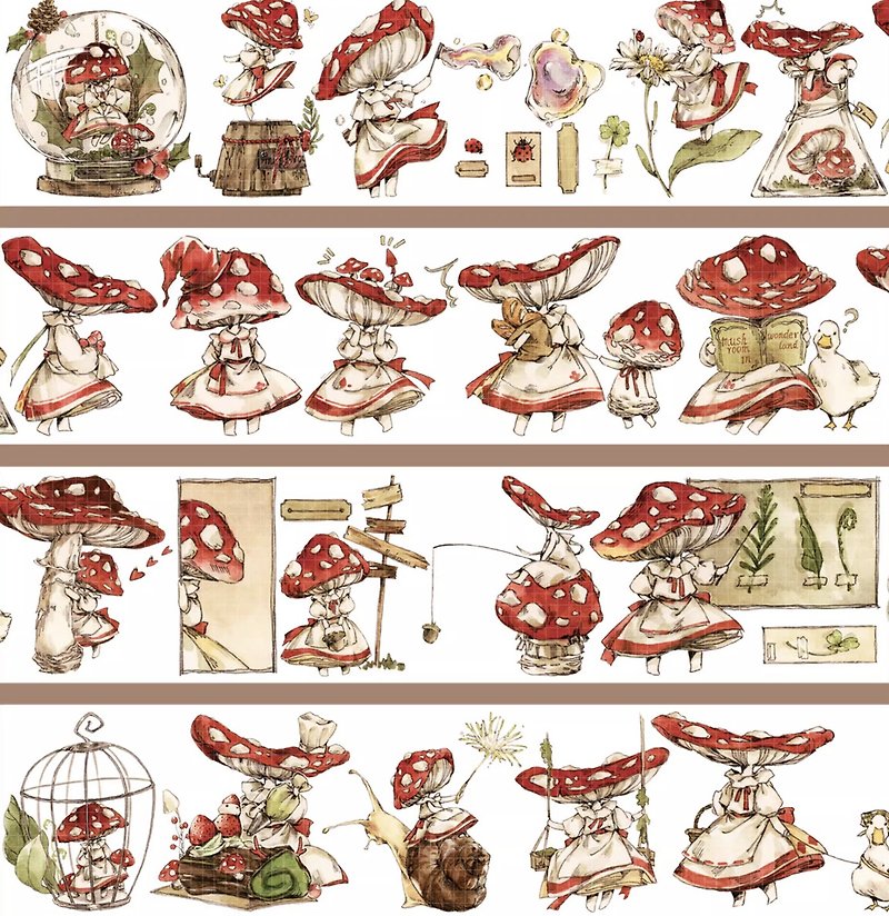 Mushroom roll キノコ goblin PET and paper tape 10m roll made in Taiwan - Washi Tape - Other Materials Red