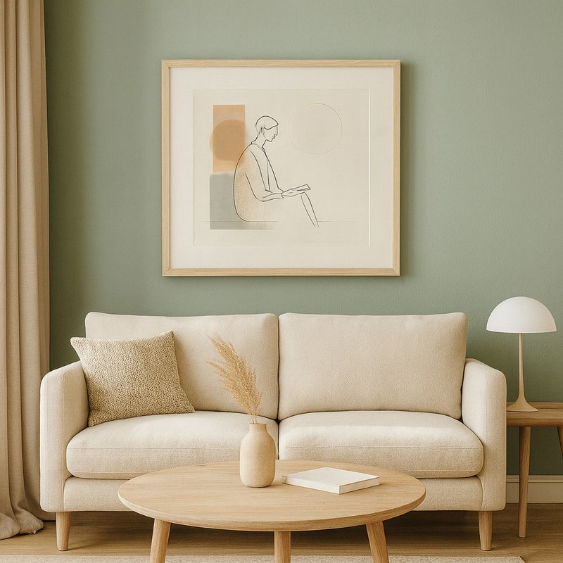 午後閱讀的剪影2 抽象線條人物掛畫 藝術微噴 北歐侘寂風書房客廳 - 海報/掛畫 - 棉．麻 