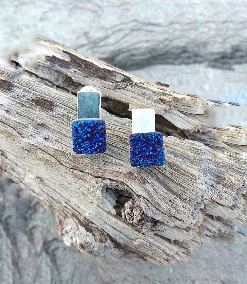 Starry Series-925 Silver Bright Crystal Stud Earrings Square - Earrings & Clip-ons - Crystal Blue