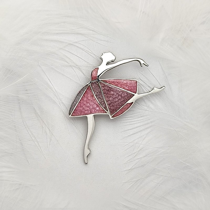 起舞之時 / 925純銀內填琺瑯胸針-給她的禮物 - 胸針 - 琺瑯 粉紅色