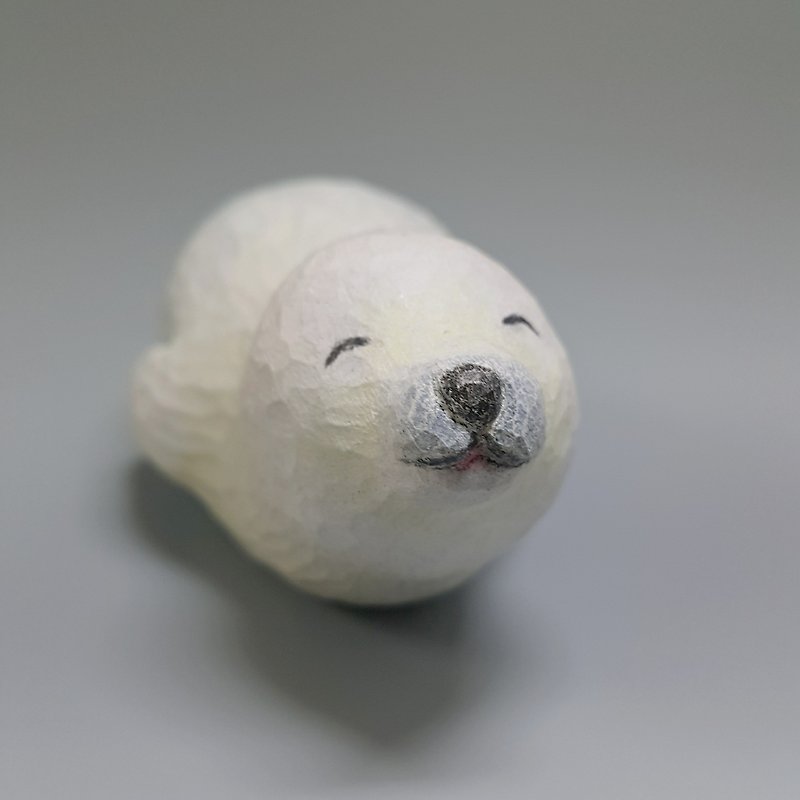 Seal (frontal / woodcarving artwork) - ของวางตกแต่ง - ไม้ ขาว