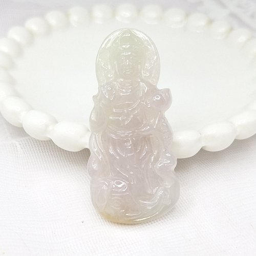 緣圓翡翠 濃鬱紫羅蘭手工精雕站姿觀音吊墜 |天然緬甸玉A貨翡翠