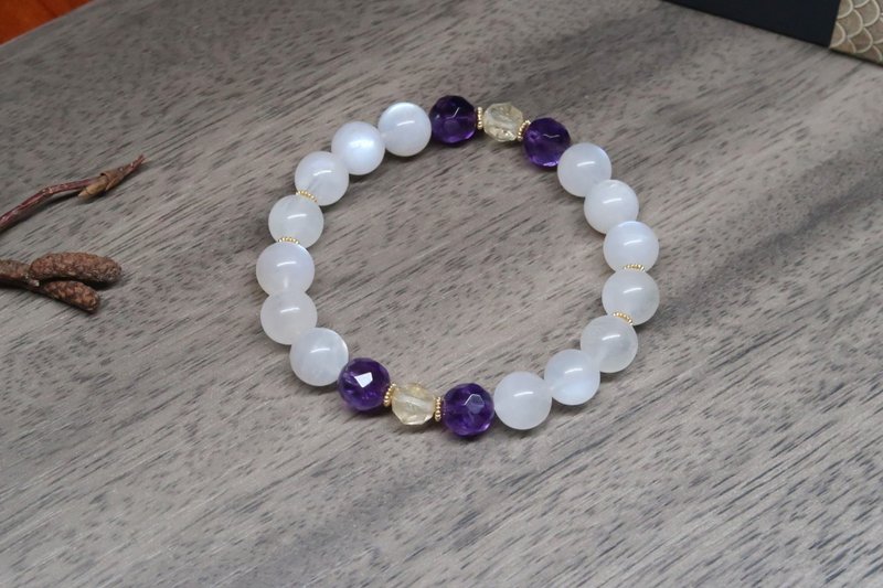 [Golden Pavilion Moon Court] Cream Body Labradorite Brazilian Amethyst Citrine Faceted Natural Stone Bracelet - Bracelets - Gemstone White