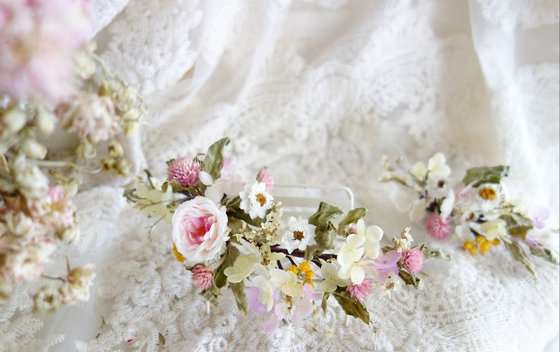 Wedding floral series ~ pink yellow without rose row - เครื่องประดับผม - พืช/ดอกไม้ สีเหลือง
