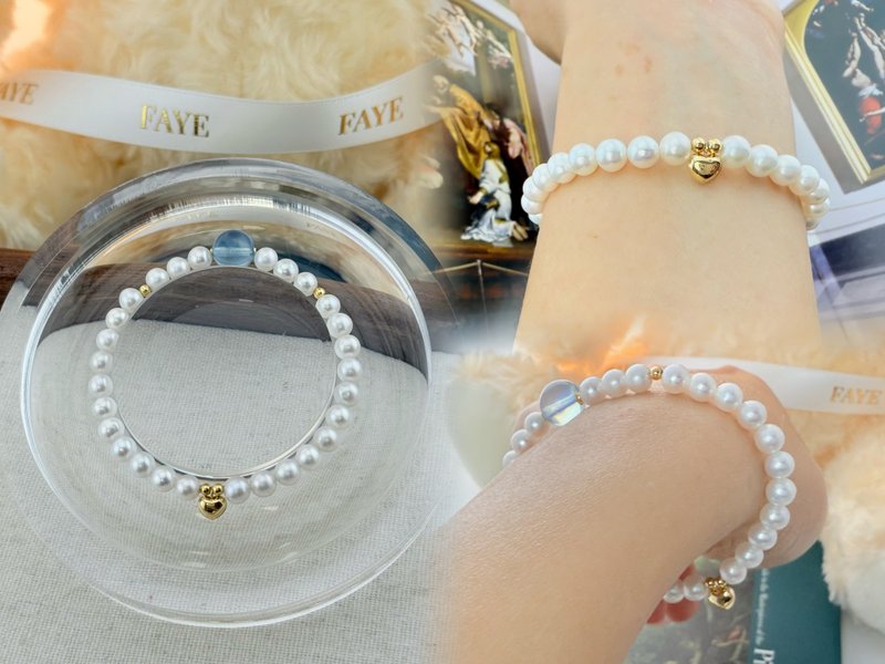 海藍寶 天然淡水珍珠 18K金配飾手鍊 獨立原創 新年情人節禮物 - 手鍊/手環 - 水晶 藍色