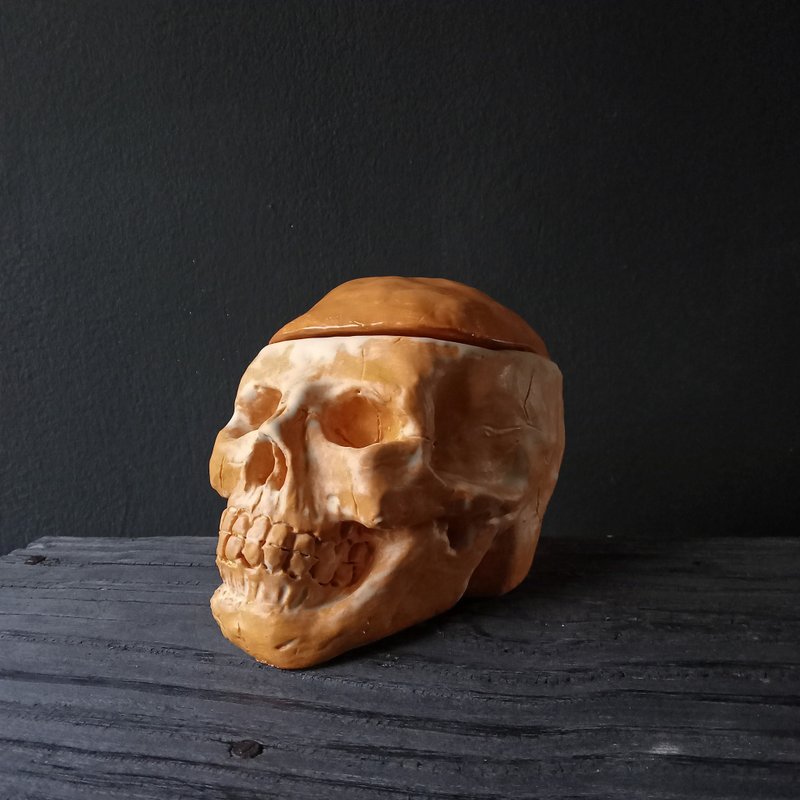 Speckled orange skull - กล่องเก็บของ - ดินเผา 