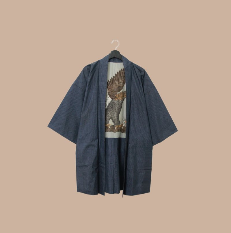 Back to Green-日本男款羽織 站立 老鷹M-07/vintage kimono - 男夾克/外套 - 絲．絹 