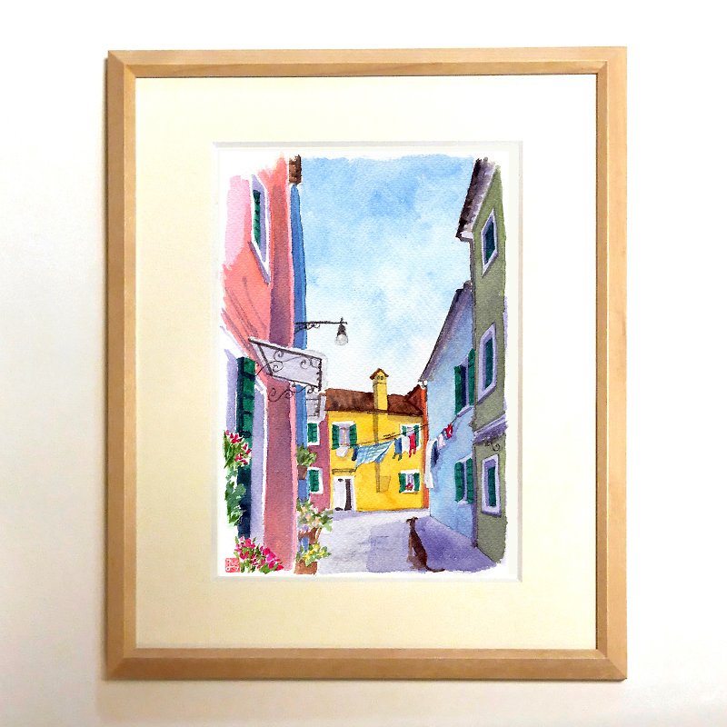 | Houses in Burano | Watercolor/reproduction/framed - Posters - Paper 