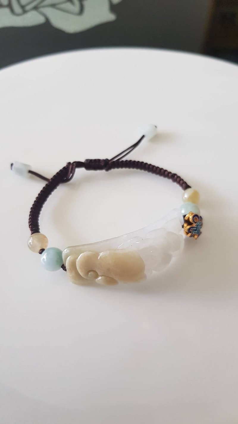Miss feng Natural Stone - Natural Jade Chinese Knot Braided Rope Bracelet - สร้อยข้อมือ - หยก 