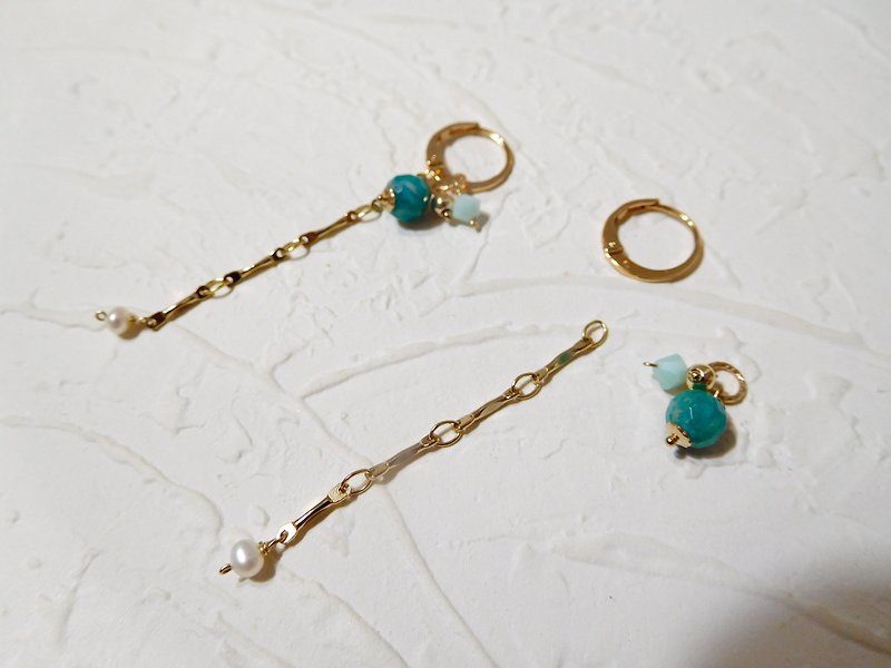 The 14K gold French small round earrings can be worn in various ways - ต่างหู - วัสดุอื่นๆ สีเขียว