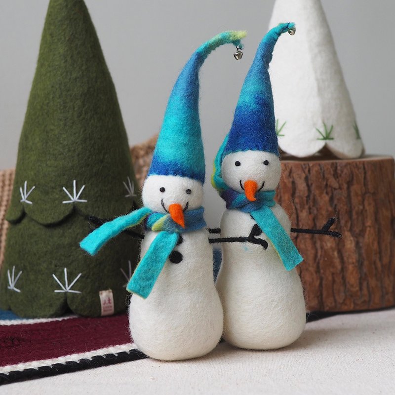 羊毛氈 聖誕 藍帽子雪人擺飾 - 擺飾/家飾品 - 羊毛 藍色