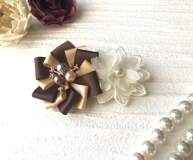 Rosette Valletta Ribbon Brown Yellow - 設計館flor-accessory 髮飾