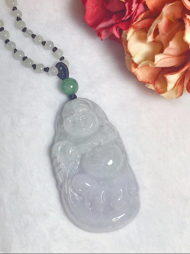 Duobao Stone/ A cargo pendant natural jade / type with Maitreya / Maitreya / violet / Buddha public / large Muller - Necklaces - Jade Purple
