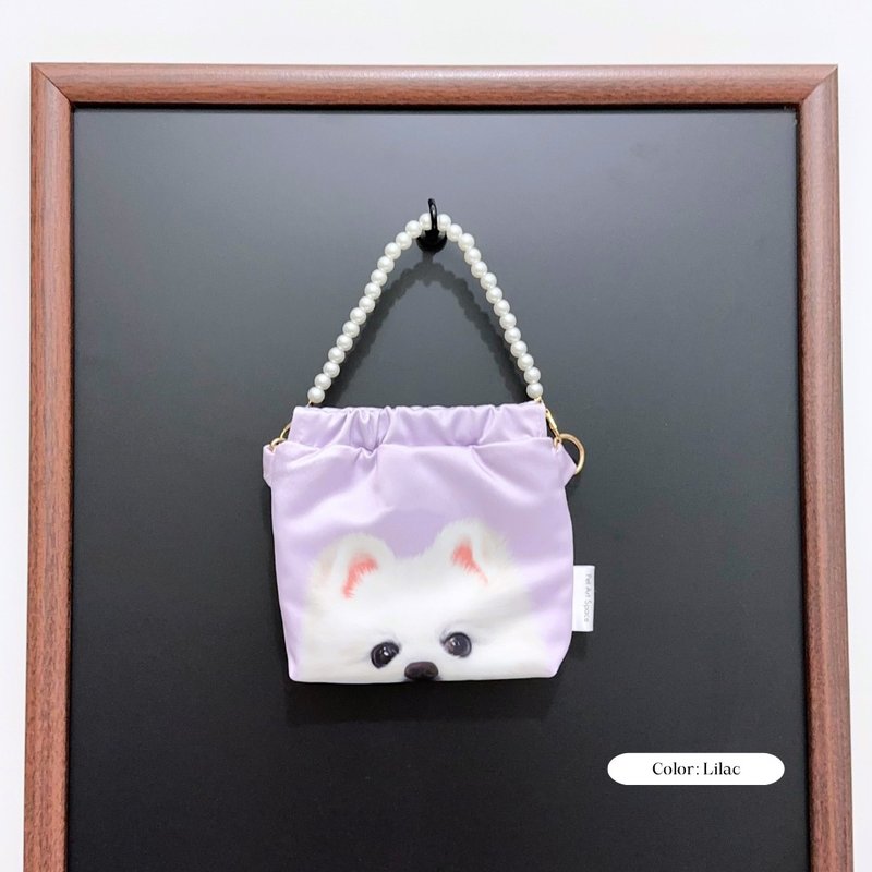 Made in Hong Kong - Shrapnel Gold Coin Purse Pinch Bag Mini Handbag Pomeranian White Squirrel - Coin Purses - Silk Purple