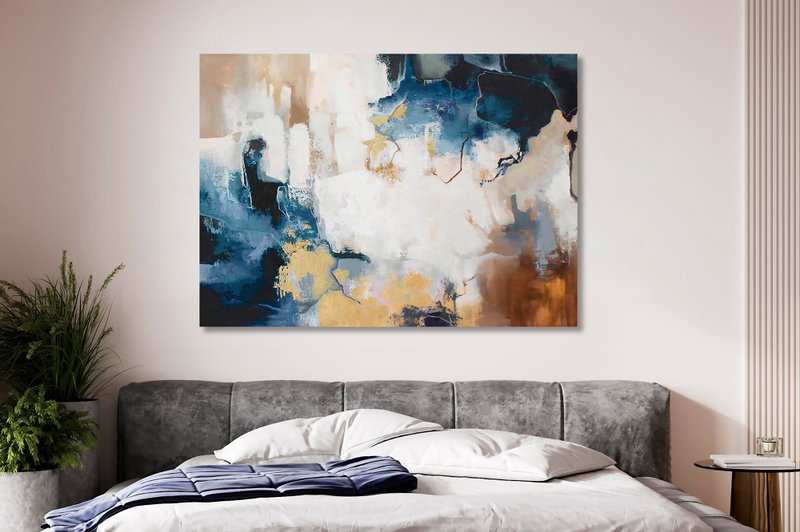 Navy painting abstract | Navy brown wall art | Navy canvas painting | Blue Flash - 壁貼/牆壁裝飾 - 棉．麻 藍色