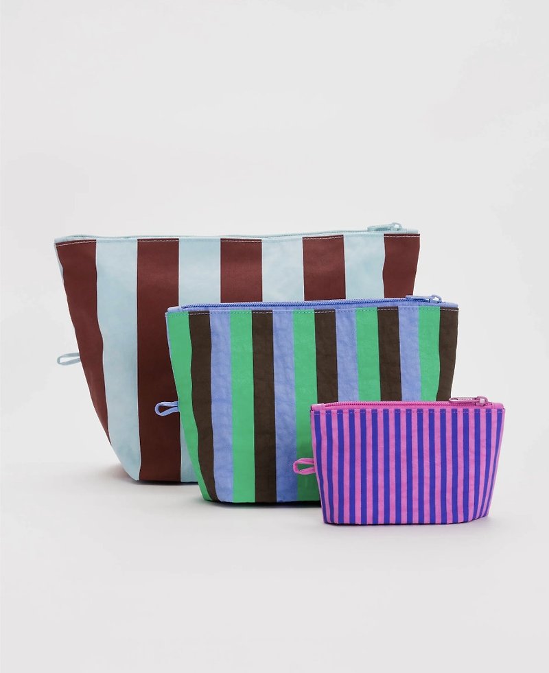 BAGGU - 旅行收納包 - 度假風條紋(三個一組) - 化妝袋/收納袋 - 防水材質 多色