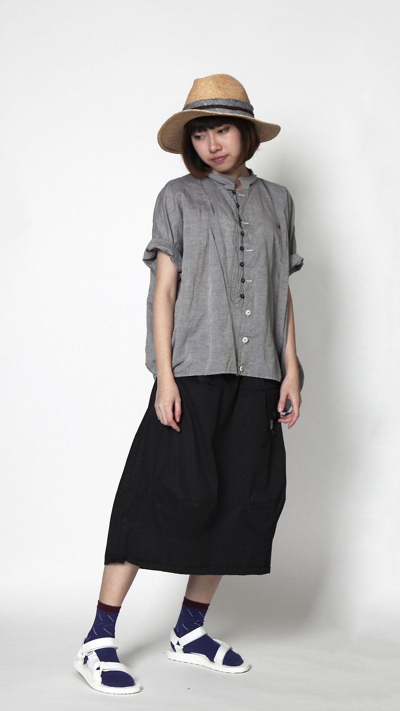 And - Flight to the Lost Country - Front Irregular Loop Shirt - Women's Shirts - Cotton & Hemp Black