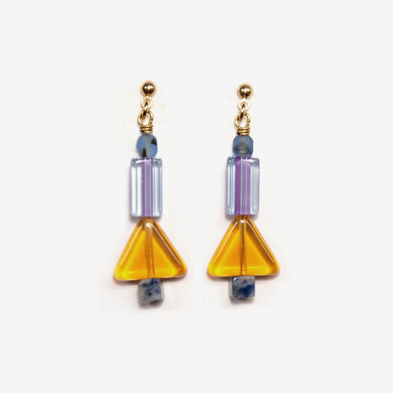 Topaz Triangle and Handmade Glass Bead Earrings, Post Earrings, Clip On Earrings - Earrings & Clip-ons - Other Metals Orange
