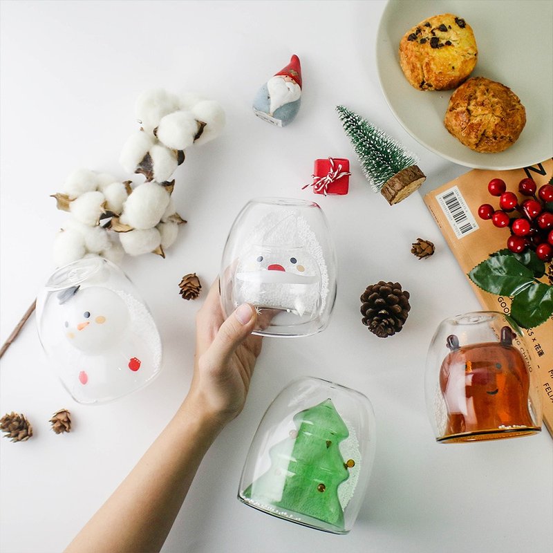 聖誕系列雙層玻璃杯&聖誕玻璃吸管限量兩件組 - 玻璃杯 - 玻璃 多色