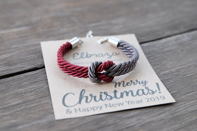 Maroon / Charcoal gray knot rope bracelet  - Christmas bracelet - Bracelets - Other Materials Red