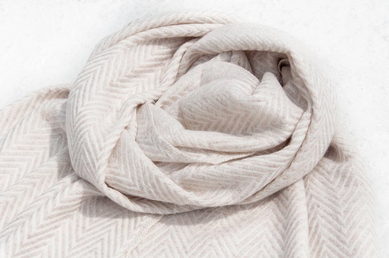 喀什米爾Cashmere/針織圍巾/純羊毛圍巾/羊毛披巾-米灰山丘散步 - 圍巾/披肩 - 羊毛 灰色