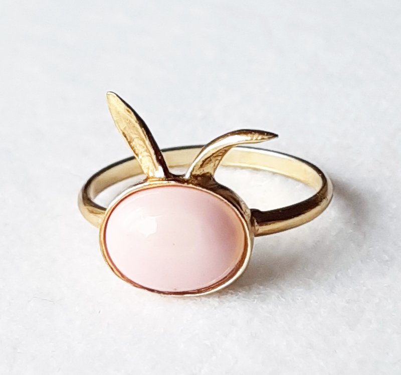 Natural stone rabbit ring pink opal - General Rings - Other Metals Pink