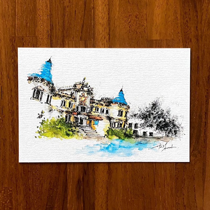 Dead branch pen sketching Tainan scenic spots Immigration Department watercolor illustration hand-painted postcard - Cards & Postcards - Paper 