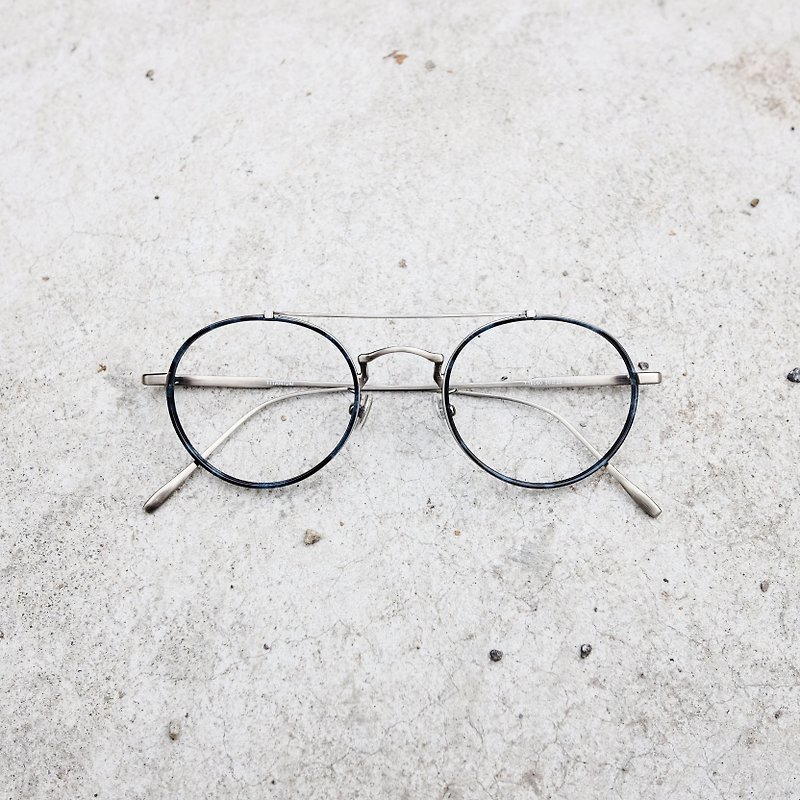 [Business trip] new double-beam retro round box full titanium frame + blue plate / glasses / frame - Glasses & Frames - Other Metals Blue