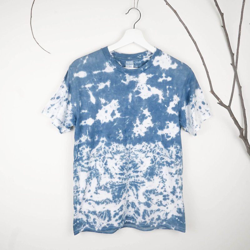 手染めTシャツ  台湾 デザイン Spray - Tシャツ メンズ - コットン・麻 ブルー