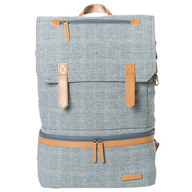 Double layered gentleman backpack_Denim for the gentleman - กระเป๋าเป้สะพายหลัง - เส้นใยสังเคราะห์ สีน้ำเงิน
