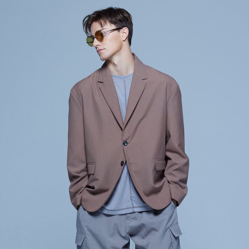 Stone As Loose Suit blazer / 寬鬆剪裁西裝外套 - 男西裝外套 - 棉．麻 卡其色