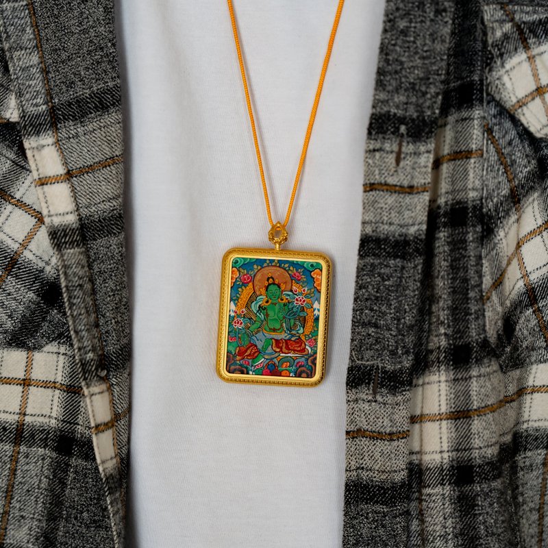 綠度母唐卡吊墜 – 真正的佛教護身 適合冥想使用 - 項鍊 - 其他材質 多色