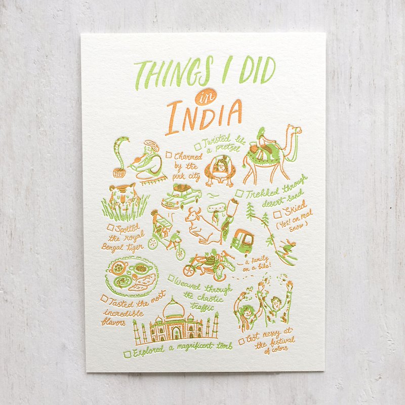 Things I Did in India Letterpress Postcard - การ์ด/โปสการ์ด - กระดาษ 