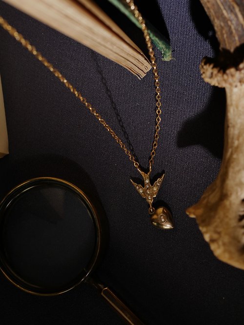 鑲珹古董珠寶 英國維多利亞時期 燕子與愛心項鍊