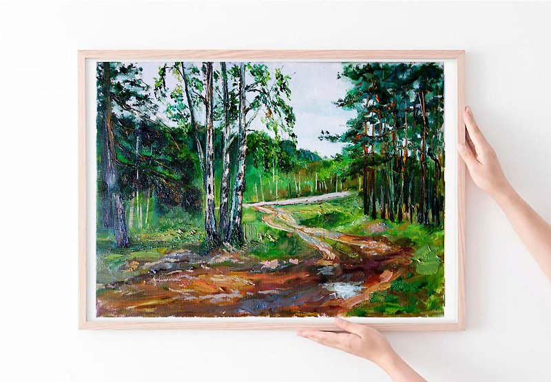 白樺の木油絵オリジナルアートポプラの木アートワーク森林風景 - ポスター・絵 - 塗料 多色