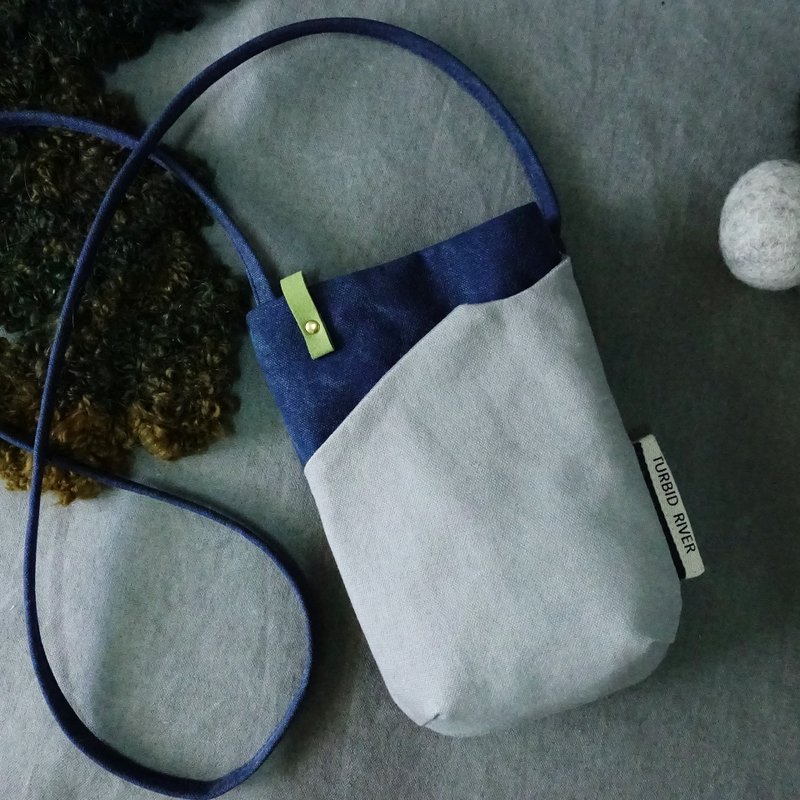 Small carrying strap | Denim blue + light gray | large capacity | - Messenger Bags & Sling Bags - Cotton & Hemp Multicolor