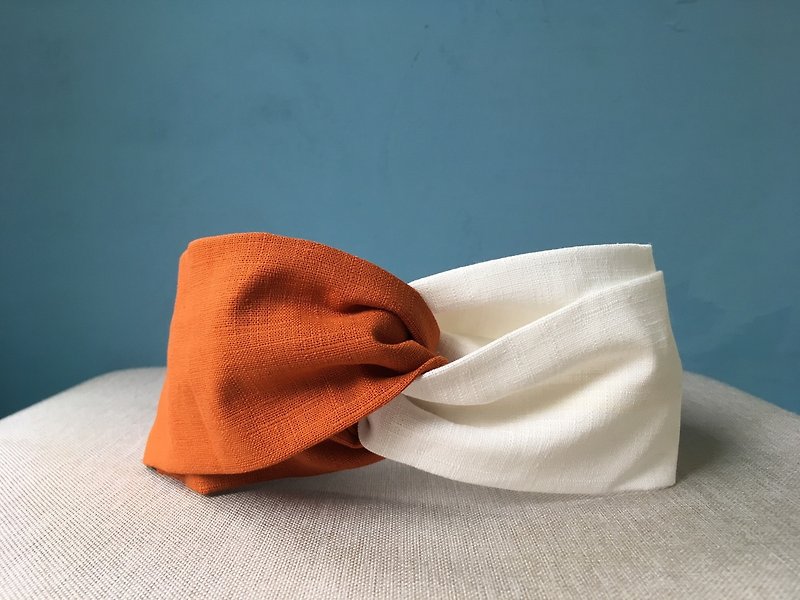 Two-color hair band/ Flawless orange - Headbands - Cotton & Hemp White