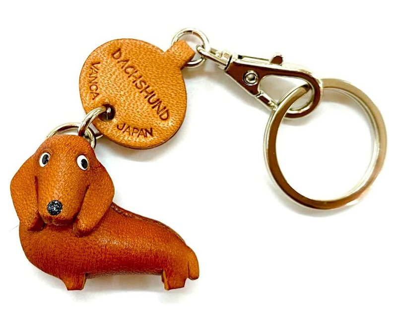 DACHSHUND Leather Keychain handmade in Japan lead charm collar charm VANCA - Keychains - Genuine Leather Brown