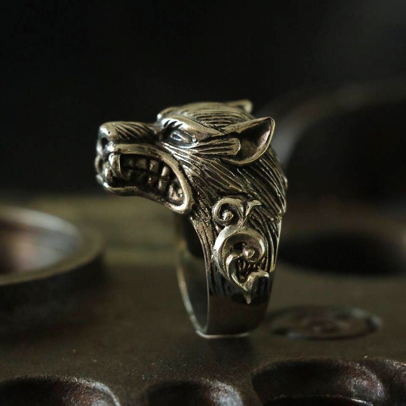 แหวนจิ้งจอก หมาป่า ไบค์เกอร์ นักขี่มอเตอร์ไซด์ กะโหลก วินเทจ แม็กซิกัน  - แหวนทั่วไป - โลหะ สีเงิน