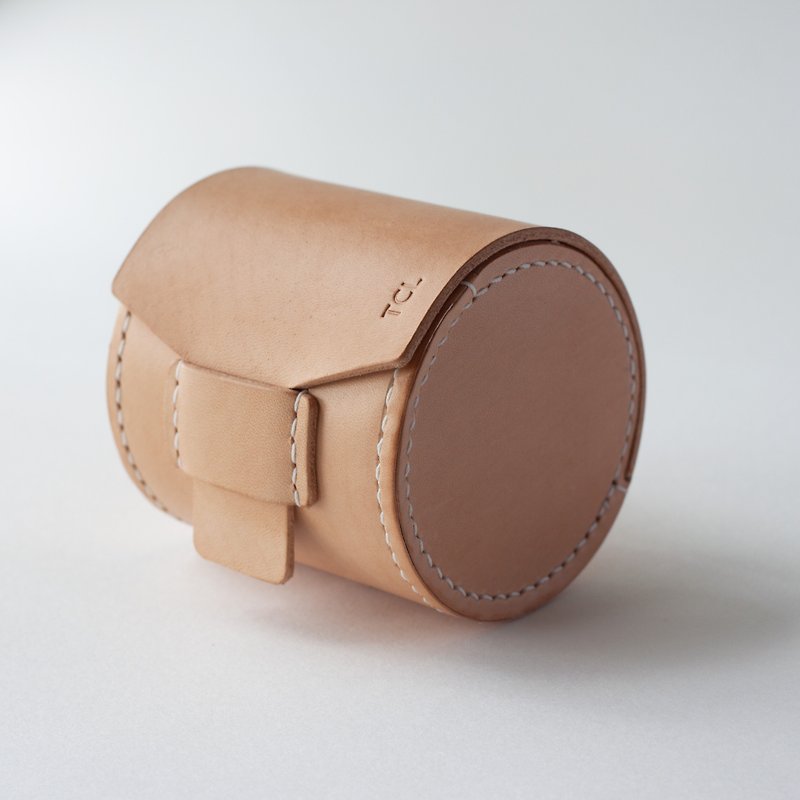 SEANCHY Fully handmade custom vegetable tanned leather genuine leather lens case cylindrical box original design - กระเป๋ากล้อง - หนังแท้ สีนำ้ตาล